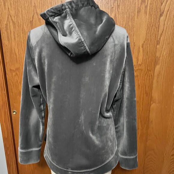 TIME AND TRU - GREY VELOUR LONG SLEEVE HOODED JACKET W/ZIPPER FRONT / SIZE: L - Picture 4 of 9